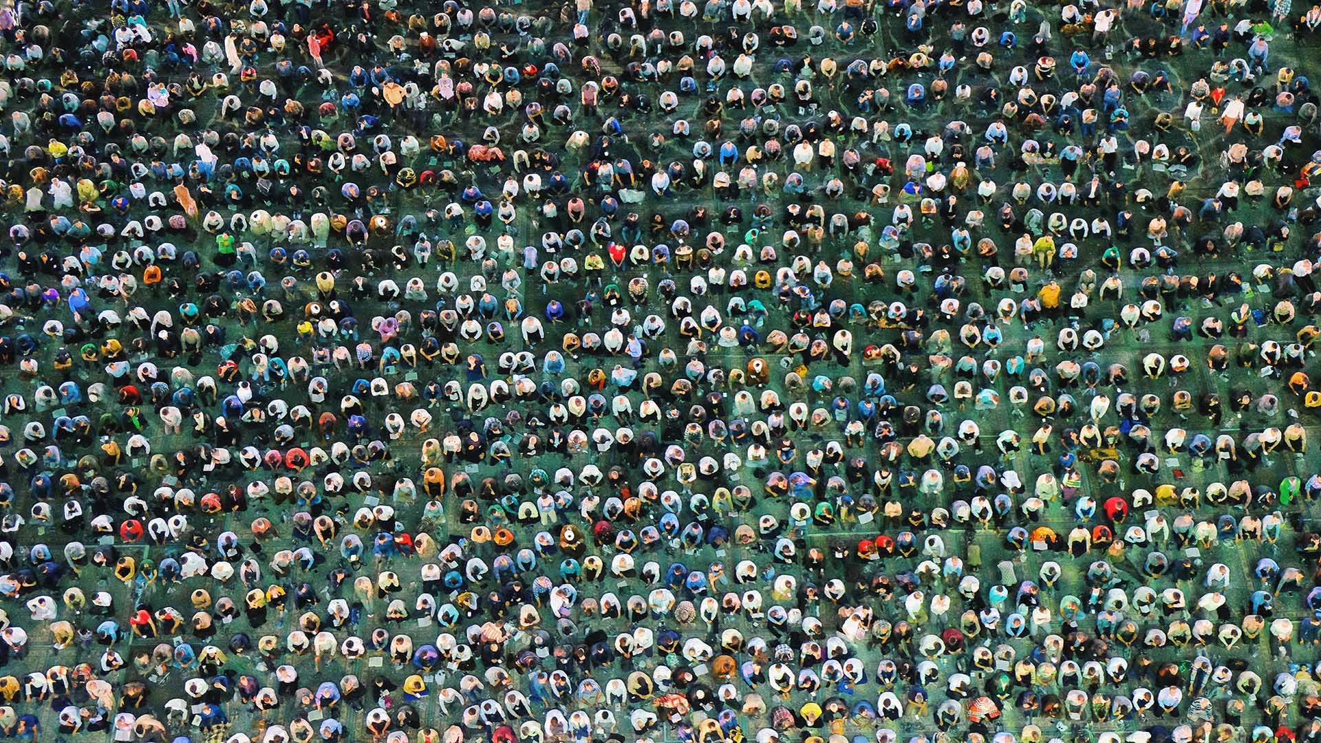 Crowd of people sitting on grass Crowd of people sitting on grass